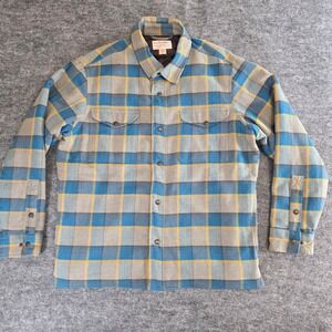 Filson Flannel Shacket Mens XL Blue Yellow Plaid Quilted Lined Snap Shirt Jacket